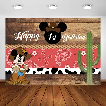 

Cowboy Birthday Party Decoration Backdrop West Boy Mickey Birthday Banner Background Customized Cake Table Party Supplies