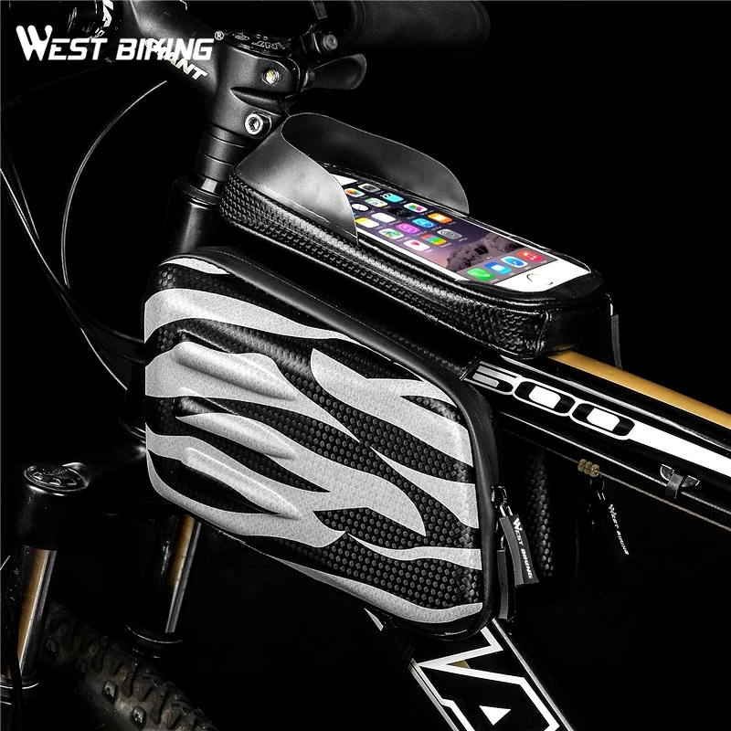 West biking водонепроницаемая сумка для велосипеда рамка Передняя верхняя труба Велоспорт сумки двойной мешок 6,0 дюймов сенсорный экран со светоотражателями для велосипеда Panniers