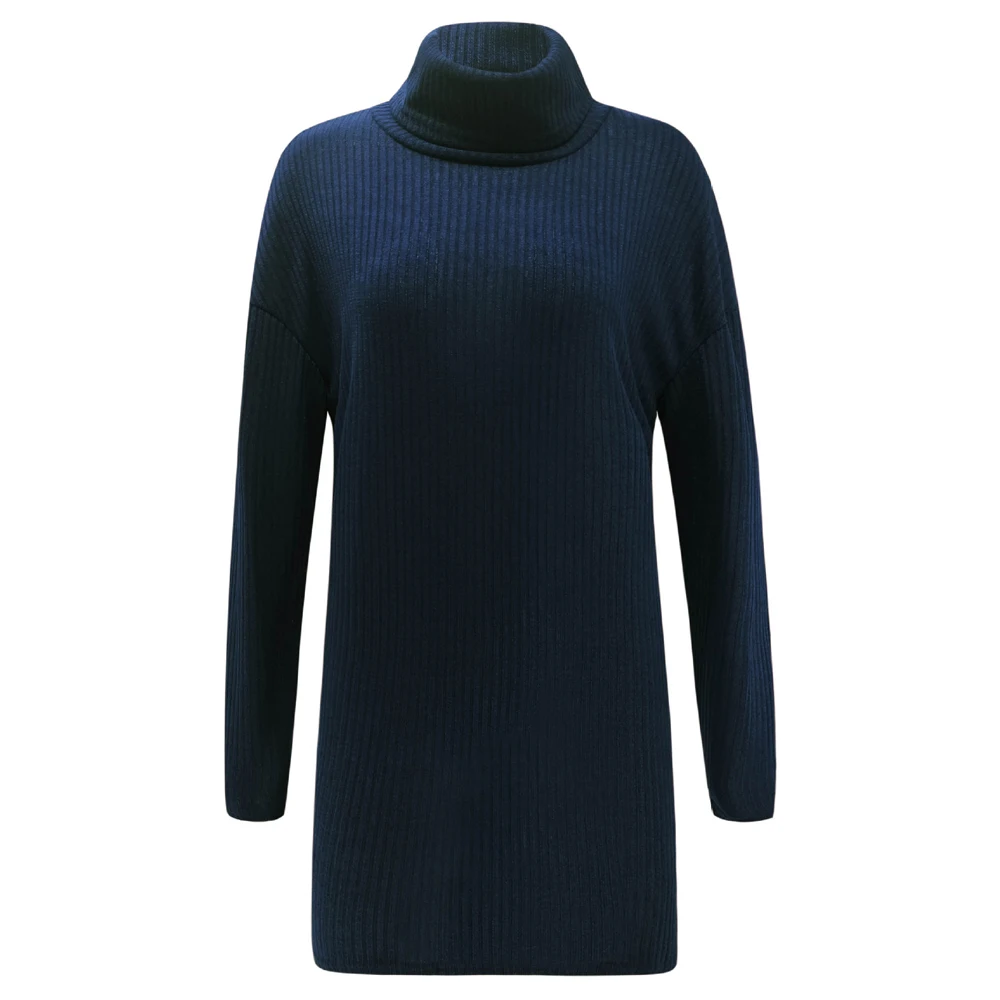Elsvios Casual Rib Knitted Sweater Dress Winter Warm Turtleneck Mini Dress Women Autumn Long Sleeve Pullover Party Dress Vestido