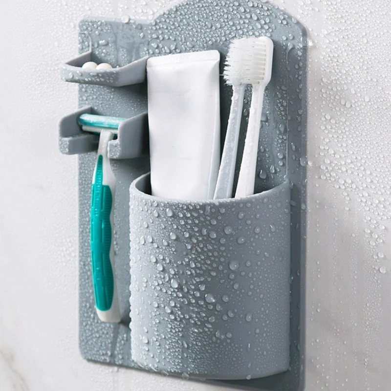 Punch-Free Toothbrush Holder Wall-Mounted Storage Box Washing Tooth Holder Bathroom Razor Rack