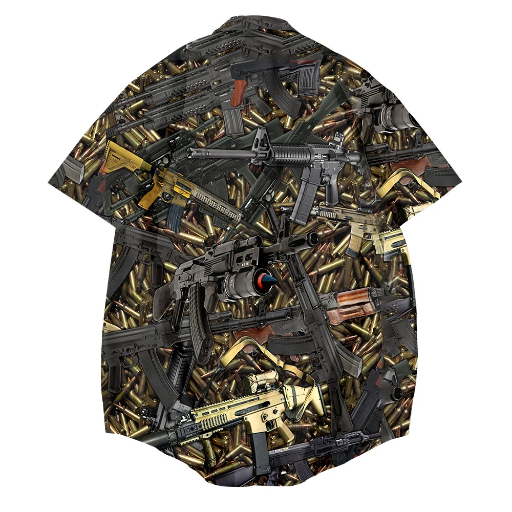 Gun Bullet Military War Men's Casual Short Sleeve Summer Hawaiian Aloha Shirt Men Button Down 3D Print Shirts 2021 New 2