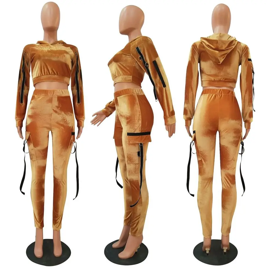 HAOYUAN Велюровый комплект из двух предметов; Спортивный костюм; Женская осенне-зимняя Одинаковая одежда; бархатный топ с капюшоном и брюки; спортивные костюмы; комплект из 2 предметов