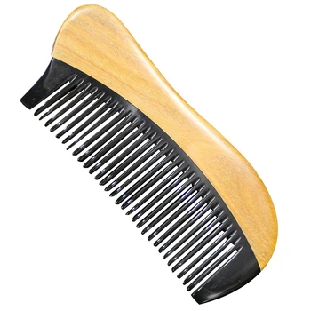 

Natural Green Sandalwood Hair Comb - No Static Wooden Fine Tooth Black Buffalo Horn Comb