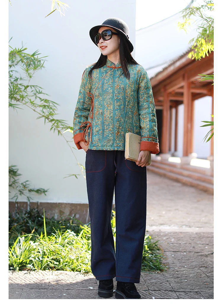 LZJN 2019 New Autumn Winter Short Padded Coats Chinese Style Contrast Color Bandage Quilted Thick Women Jacket Coat (15)