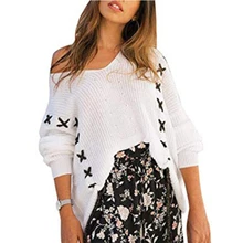 Женский свитер с открытыми плечами, вязаный сексуальный Свободный пуловер, женский свитер на весну и осень, свитер с v-образным вырезом, топы