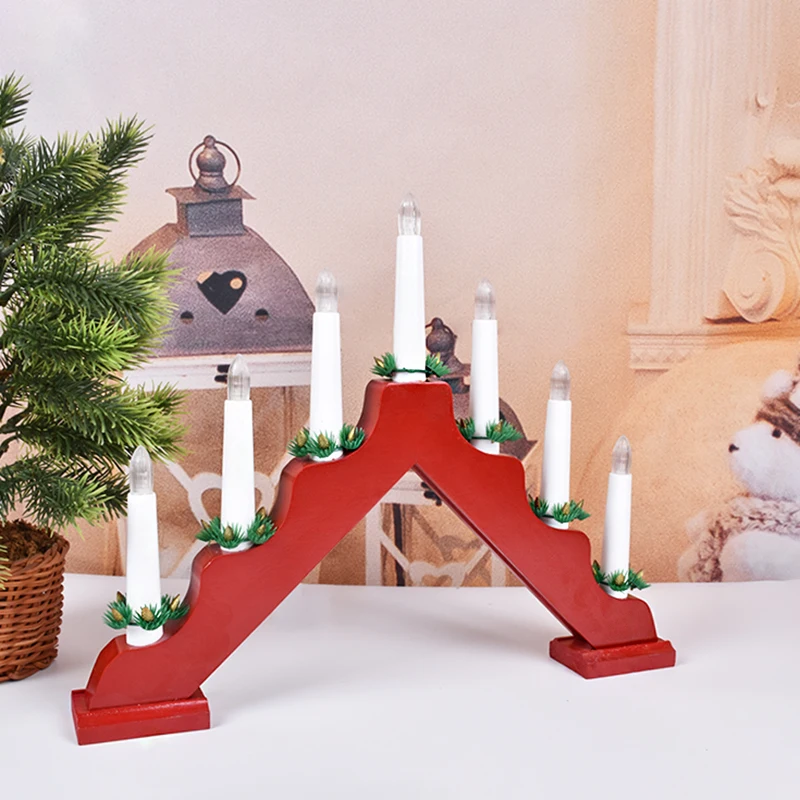 Red 7 LED Wooden Candle Bridge arch Battery Operated Color:C 4