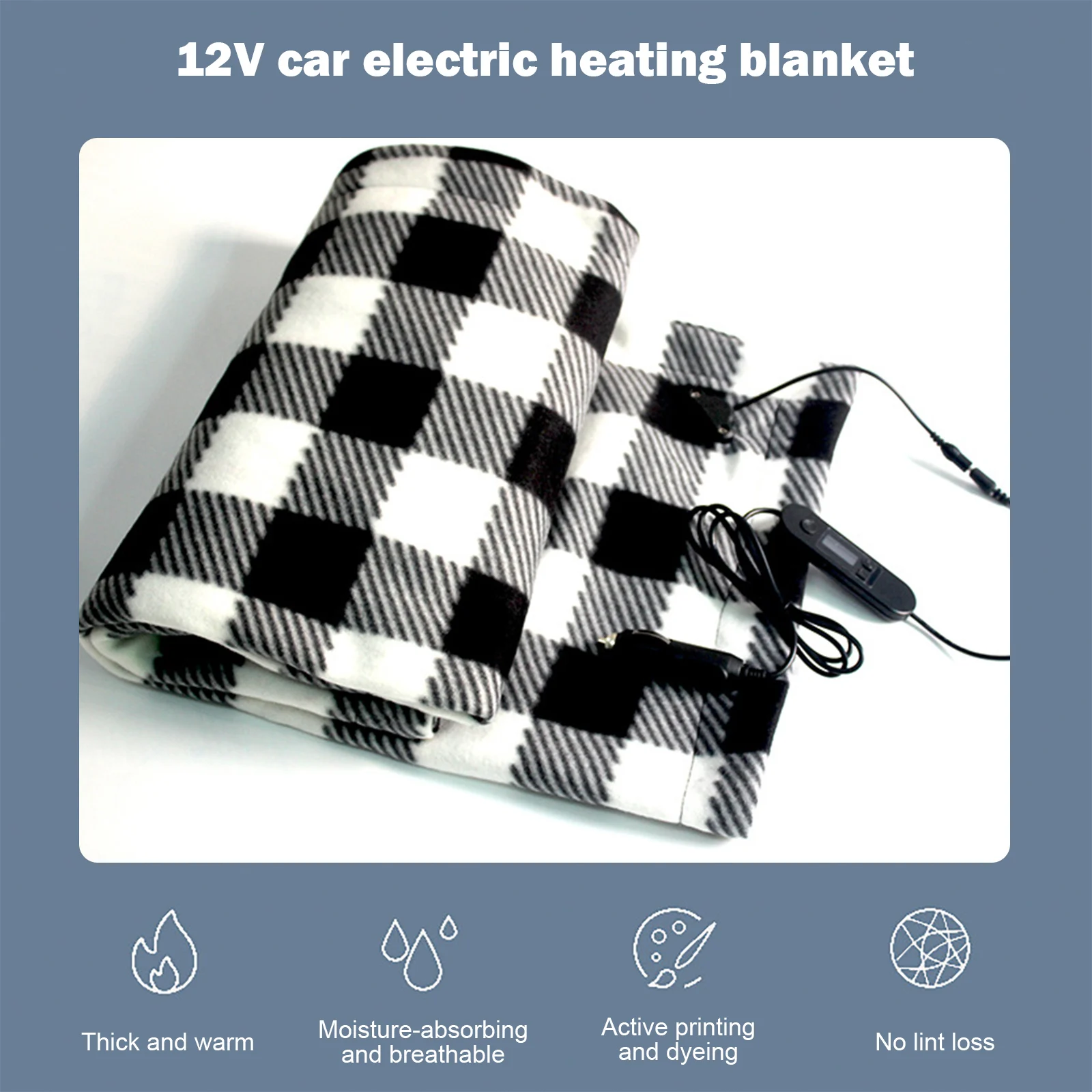 Electric Car Blanket 12 Volt Heated Fleece Travel Throw with Patented Safety Timer Constant Temperature Heating Blanket