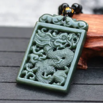 

WHOLESALE NATURAL DARK GREEN HETIAN JADES PENDANT CARVED CHINESE DRAGON LUCKY AMULET PENDANTS NECKLACE FOR MEN'S FASHION JEWELRY