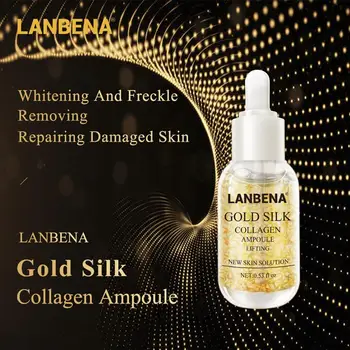 

LANBENA Gold Silk Collagen Ampoule Serum Removes Melanin Lighten Dark Spots Whitening Firming Flexible Anti Aging Anti Wrinkle