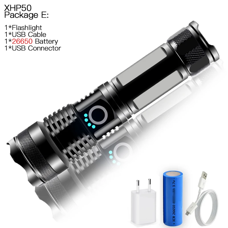 E Мощный светодиодный фонарик 18650 лм XHP50 с usb-зарядкой, 5 режимов масштабирования, светодиодный фонарь lanter, аккумулятор 1* для кемпинга - Испускаемый цвет: E