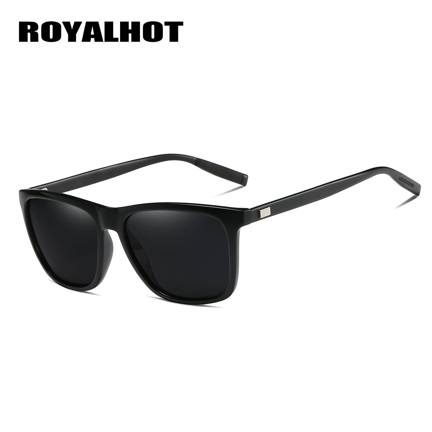 RoyalHot, поляризационные, квадратные, алюминиево-магниевая оправа, солнцезащитные очки для мужчин и женщин, для вождения, солнцезащитные очки, солнцезащитные очки, мужские очки, 90083 - Цвет линз: Black