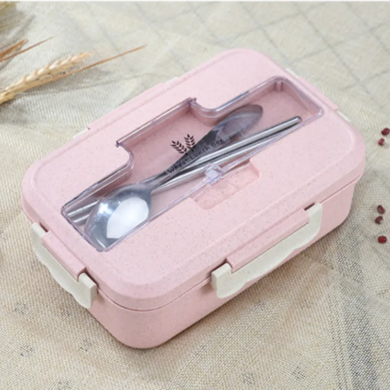 Ланч-бокс для микроволновки пшеничной соломы столовая посуда контейнер для хранения еды Детский Школьный для детей офисный Портативный Bento Box - Цвет: Pink