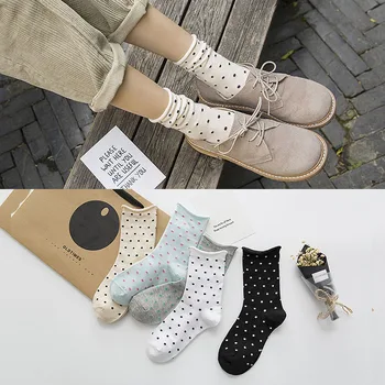 

New Women Dot Print Short Socks Autumn Winter Harajuku Vintage Streetwear Sock Japanese Kawaii School Students Christmas Gift