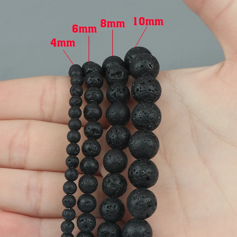 Aaa Natural Black Volcanic Lava Stone Round Loose Spacer Rock