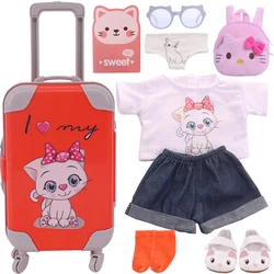 T Shirt de la série Cute Kitty Cat, valise, sac à dos, chaussures, sous vêtements pour poupée américaine de 18 pouces, 43Cm, vêtements de poupée pour fille, cadeaux 