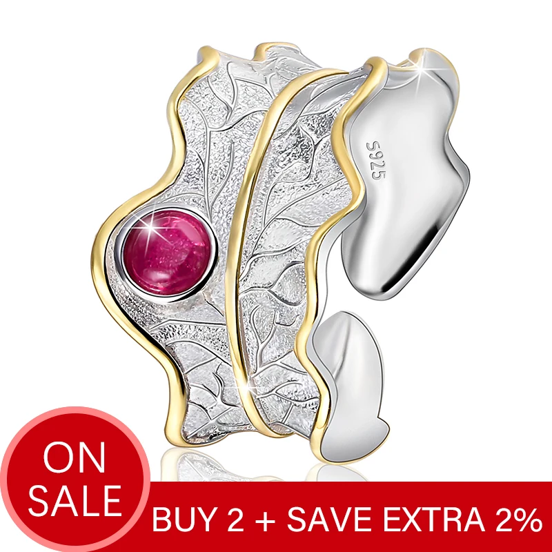 Lotus Fun Real 925 Sterling Silver Ring Natural Tourmaline Gemstones Fine Jewelry Adjustable Peony Leaf Rings for Women Bijoux - Image 2