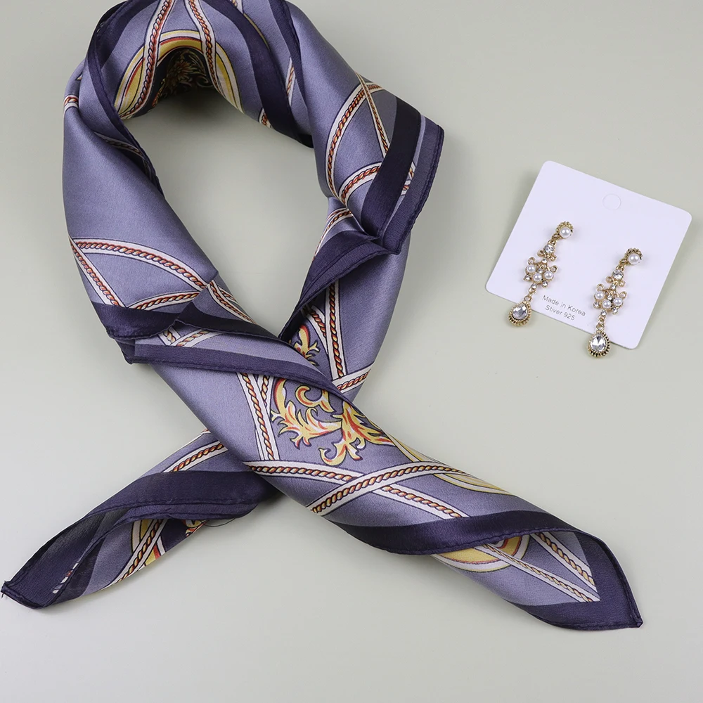 

Gray 100% real Silk 53*53 CM Silk Scarf with Earrings for 8th March Woman's Day Gift