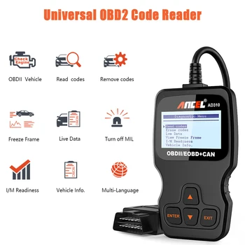 

Ancel AD310 OBD2 Scanner Support for all Standard OBD2 Cars Scan Car Diagnostic Tool Read Clean Fault code 9 languages PK OM123