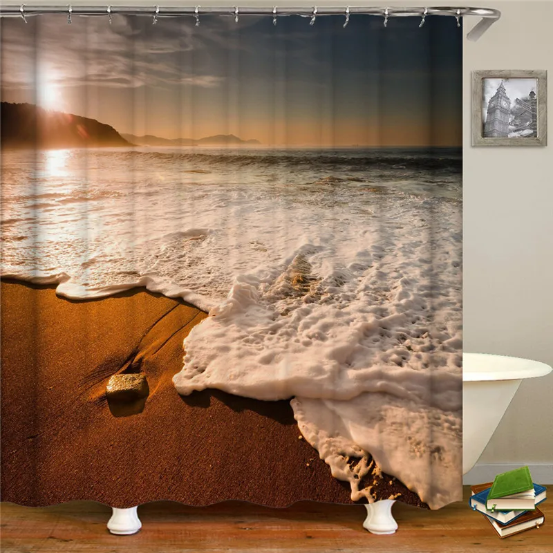 Современная занавеска для душа с морским пляжем, 3D затемненная занавеска для ванной