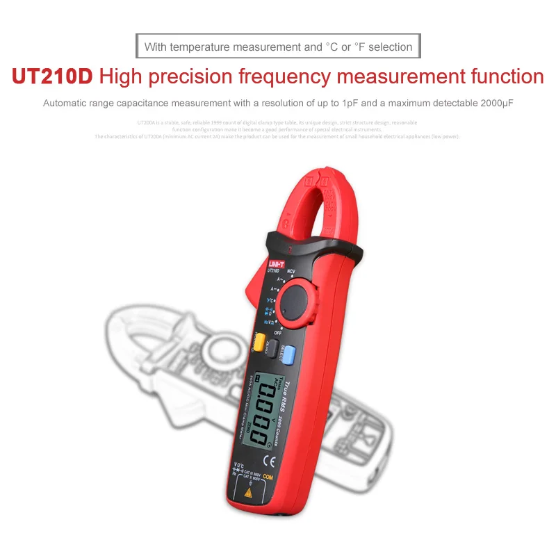 UNI-T UT210E мини-клещи True RMSDigital мультиметр AC/DC Детектор тока ручной зажим мультиметр токовые зажимы