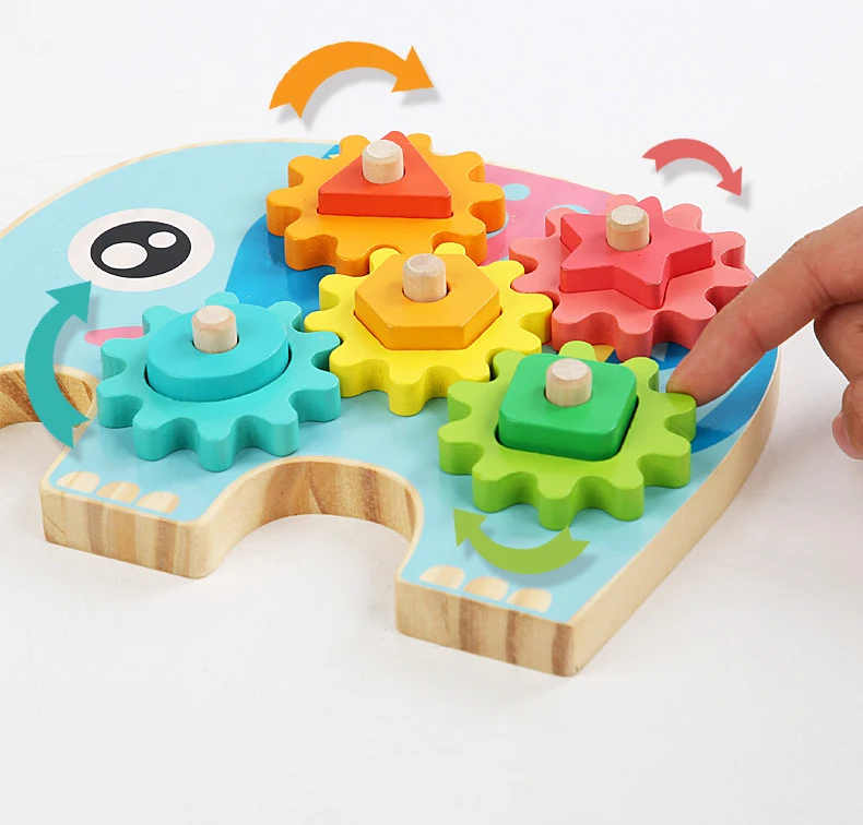 Children's Educational Toy Geometric Shape Matching and Inserting Column Wooden Building Blocks Gear Set Early Learning Toys