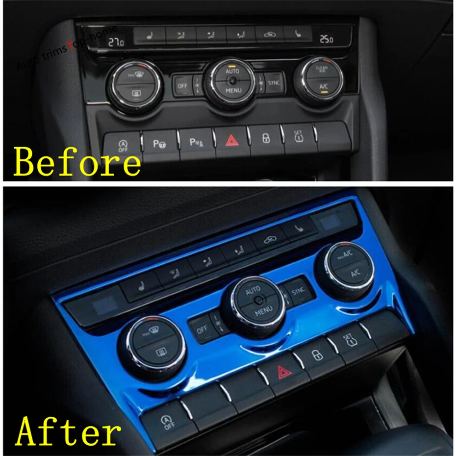 

Yimaautotrims Center Air Conditioning Switch Control Frame Cover Trim Fit For Skoda Kodiaq 2017 - 2019 Silver Blue black Brushed
