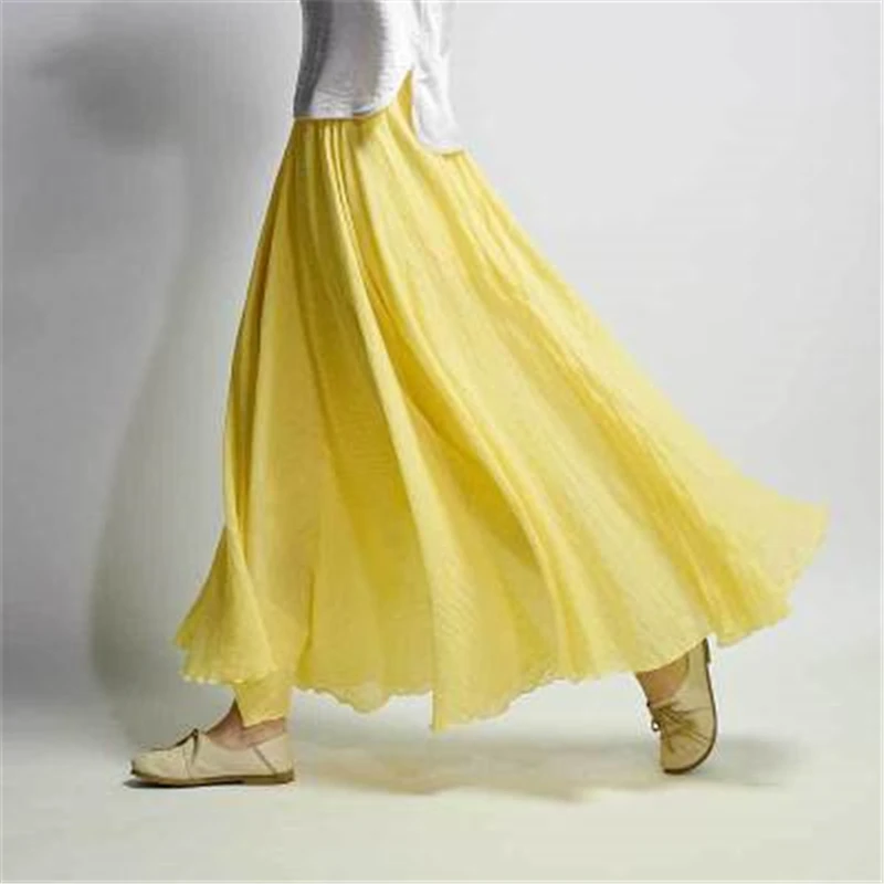 Льняные хлопковые повседневные юбки женские Faldas Mujer Moda модная длинная юбка Свободная удобная одежда vestido de festa Harajuku - Цвет: Primrose yellow
