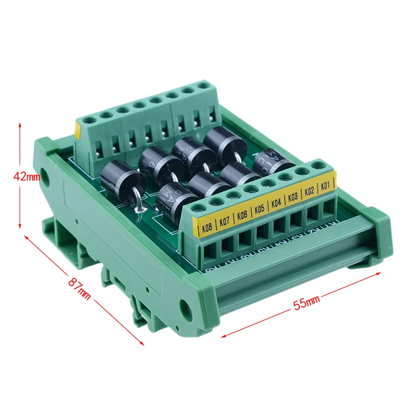 

DIN Rail Mount 6 Amp 1000V 8 Individual Diode Module, 6A10.