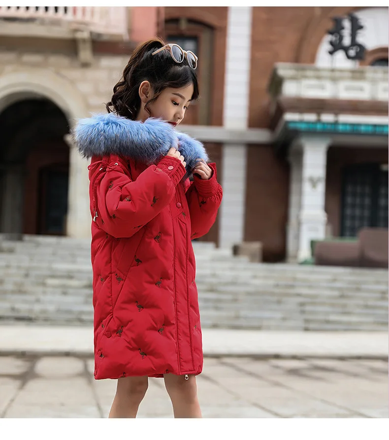 Winter Children's Down Jacket Girls The Long Section Girls Children's Wear Jacket Big Children Thick Large Fur Collar 14