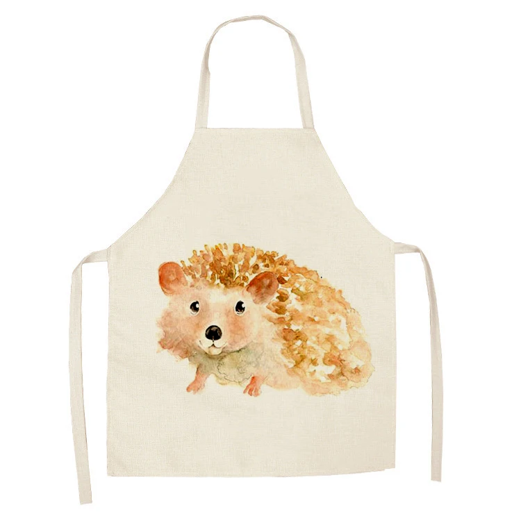 1Pcs Kitchen Apron Cartoon Hedgehog Printed Sleeveless Cotton Linen Aprons for Men Women Home Cleaning Tools 55*68cm