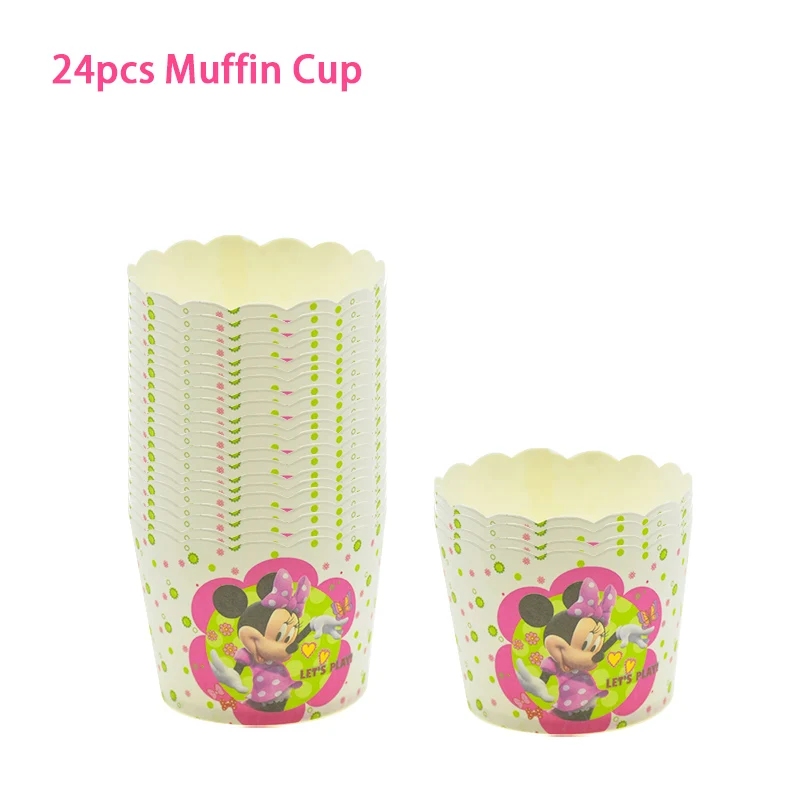 Минни Маус шарики для День Рождения вечерние украшения для детей подарок одноразовые наборы посуды на день рождения - Цвет: 24pcs Muffin Cup