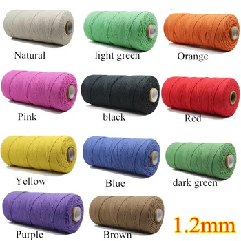

370 Yard colorful Cotton Rope braided 1.2mm 3ply twisted Gift tie lacing cord Tag DIY Tassel Food tie free shipping 12colors