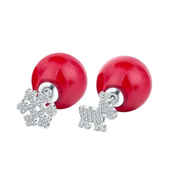 

Snowflakes milu deer stud earrings female S925 pure silver red double pearl two wear small earrings qiu dong Christmas gifts