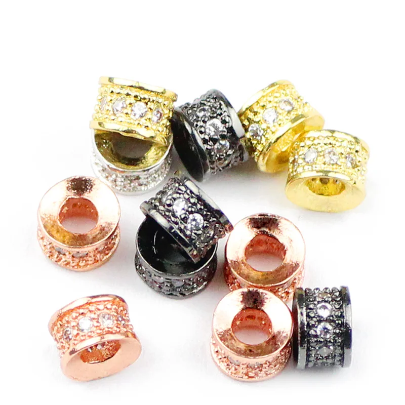 

YHBZRET 4pcs flat Round white Zircon Copper Spacer bead 6mm cylinder Charms Loose beads for Jewelry bracelet Pendants making DIY