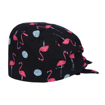 

1PC Chic Flamingo Pattern Hat Practical Operating Room Hat Cotton Dust-proof Nurse Protective Working Cap for Adults