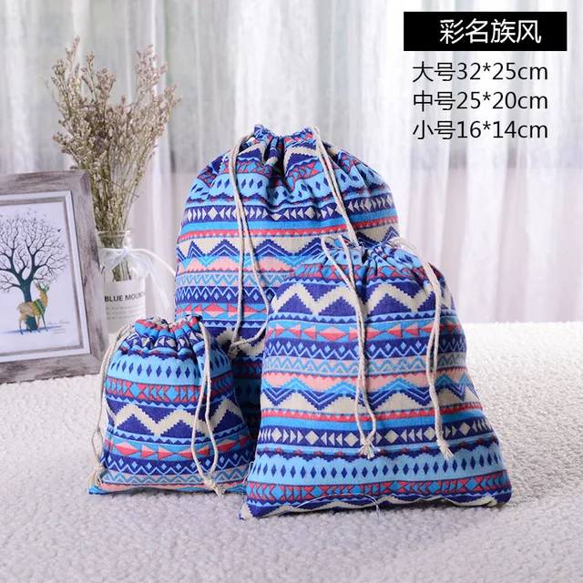 Printed Cotton and Linen Drawstring Storage Bag Linen Sundry Underwear Travel Gift Storage Bag 1
