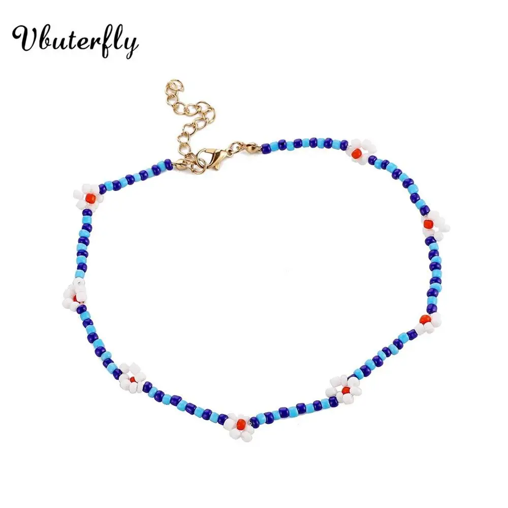 

Beaded Choker Necklaces Daisy Flower Beaded Choker Necklace for Women's Girl Gift Boho Multi-color Beaded Choker 11.8'' HJ56