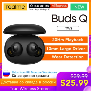 

Ships from RU! realme Buds Q TWS Ture Wireless Earphones Bluetooth 5.0 Instant Auto Connection 20h Battery Life Charging Box