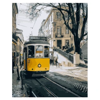 

Lisbon Street Landscape Painting By Numbers on Canvas DIY Digital Paint By Number Kits for Living Room Home Decor