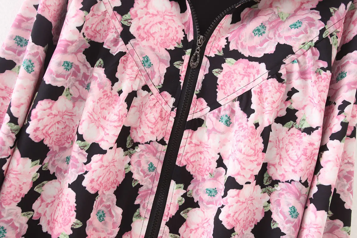 

2019 Autumn New Style Western Style Floral Print Zipper Loose-Fit Pilots Jacket