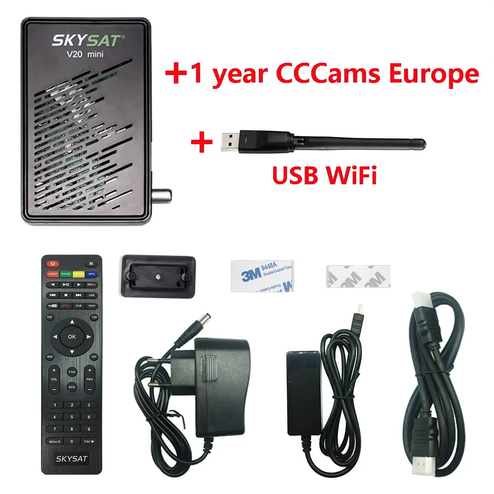 Спутниковый ресивер SKYSAT V20 Mini DVB S2 tv Box Cline CCCams Newcamd Powervu Youtube IP tv Receptor спутниковый ТВ ресивер HD - Цвет: V20 mini WiFi Clines