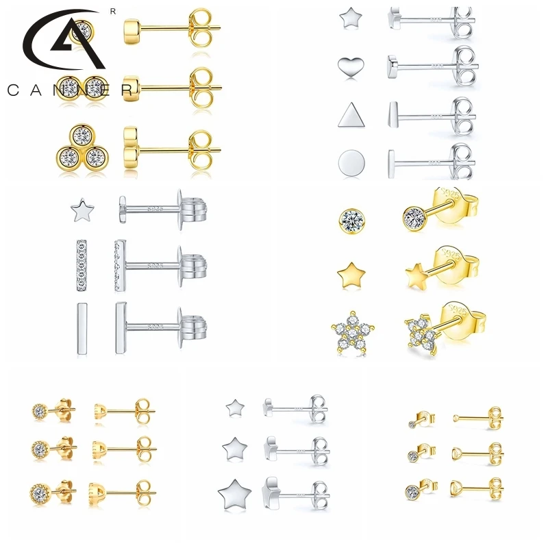 CANNER-3 uds. Ins estrella de personalidad aretes de tachuela de amor para mujer, aretes de Plata 925, joyería de Mini Pendientes triangulares