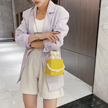 

Women Square Box Shoulder Bag PU Chain Mini Handbag Drawstring Messenger Totes Popular Simple Female Daily Bag