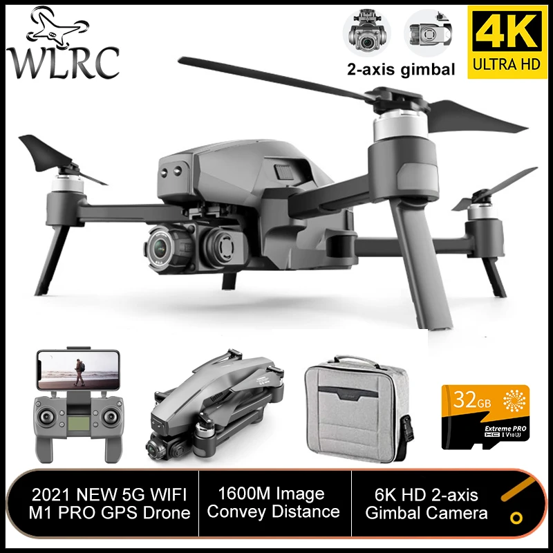 Дрон WLRC M1 PRO 2 GPS камера 6K HD на двухосевом подвесе 28 мин 1600 м 5G изображение карта