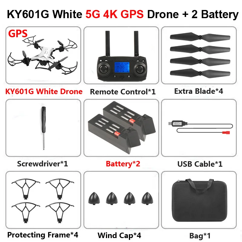 KY601G 4K W 2B Bag KY601G KY601S Профессиональный Дрон с камерой 4K HD 5G WiFi gps FPV дистанционное управление расстояние 2 км RC Квадрокоптер вертолет детские игрушки - Цвет: KY601G 4K W 2B Bag