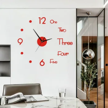 

Modern Creative Number English 3D Mirror Surface Wall Clock Sticker Home Office Room DIY Decor