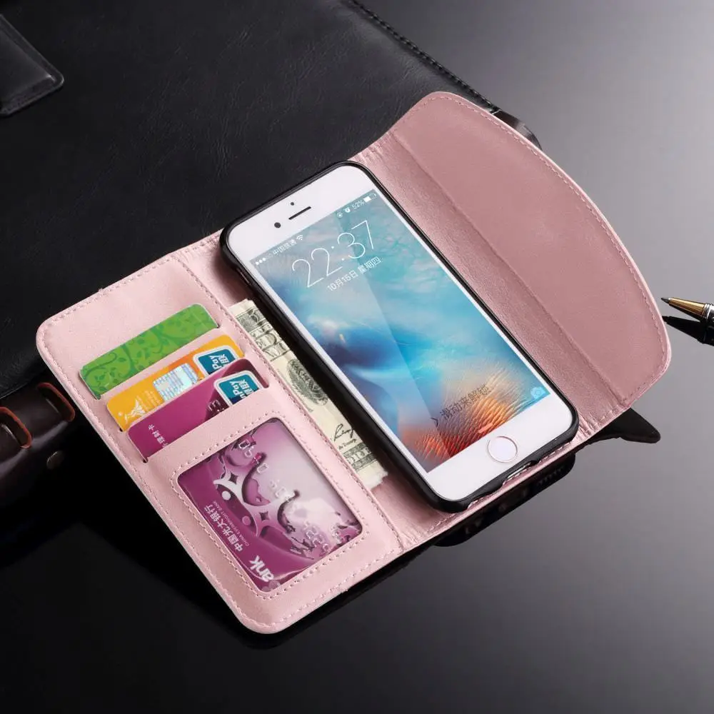 Роскошный флип кошелек для девочек чехол iPhone X Xr Xs 11 Pro Max мягкий кожаный телефона 7