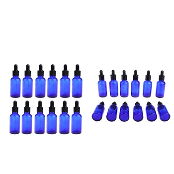 

24 Pcs 30ml Essential Oil Bottles Cosmetic Container - Round Empty Blue Glass Dropper Bottle for Liquid Aromatherapy Fragrance