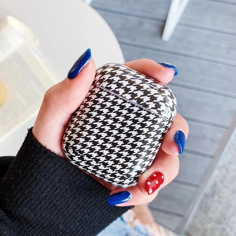 

Luxury Brand Hard PC Wireless Earphone Charging Cover Bag for Apple AirPods 1 2 Houndstooth Bluetooth Box Headset case coque
