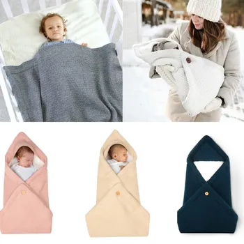 

New Stroller Baby Sleeping Bag Warm Buttons Knitted Infant Swaddle Wrap Newborn Bebe Stroller Bedding Envelop Kids Sleep Sack